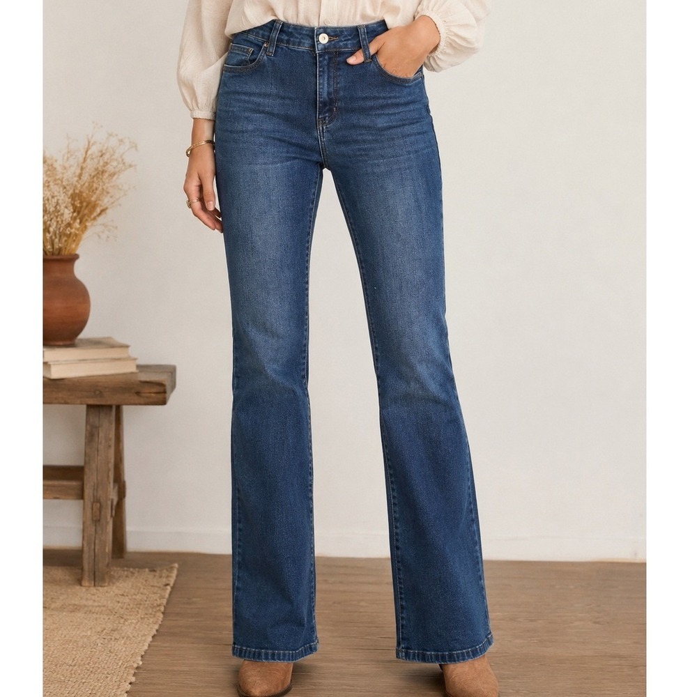 Fashion Nova Womens Dark Wash Bootcut Denim Jeans Blue Mid Rise Size 9